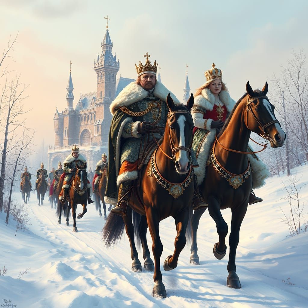 Regal King and Queen Ride into Fairytale Castle