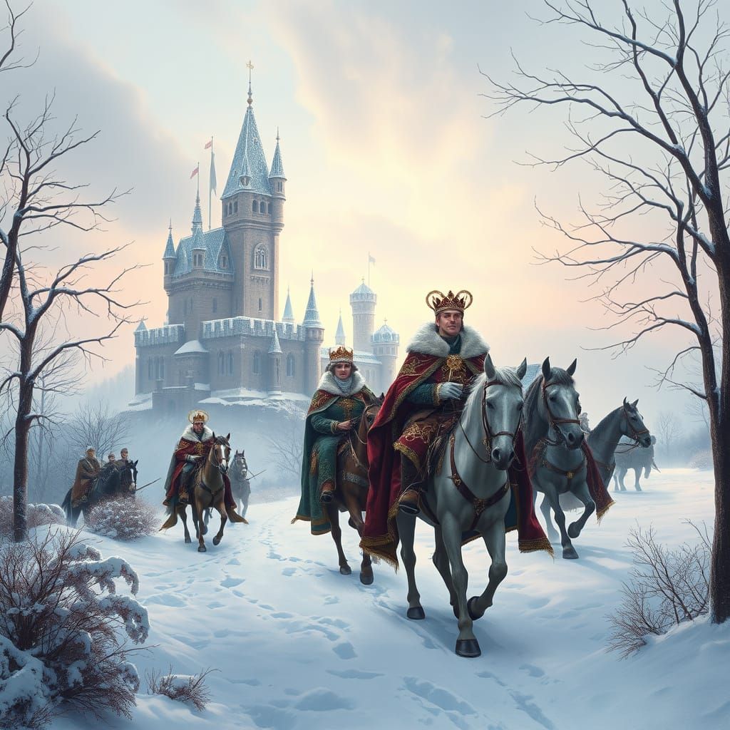 Regal Winter Procession in Fairytale Castle Setting