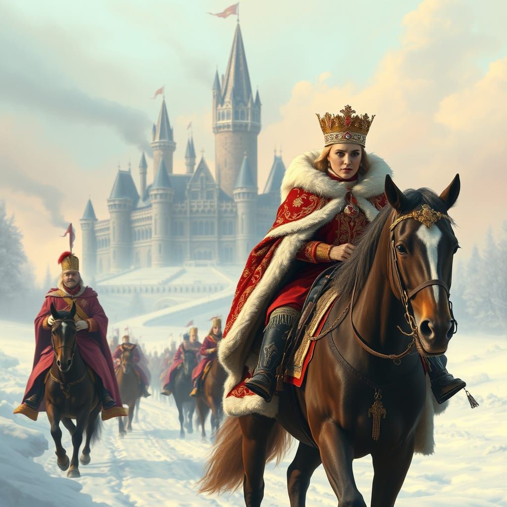 Medieval Fairytale Royalty Ride into Frosty Castle
