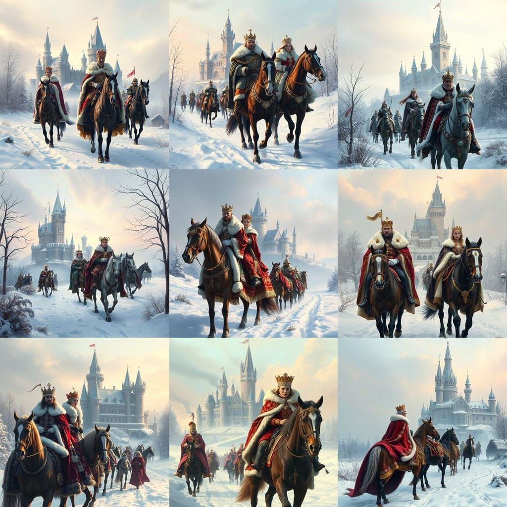 Winter Royal Procession in a Fairytale Castle Setting