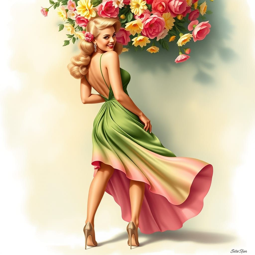 Vintage Pin-Up Girl in Vargas Style