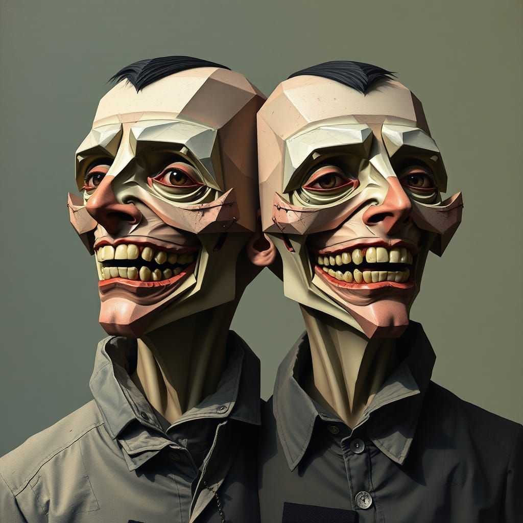 Distorted Siamese Twins in Abstract Cubist Style