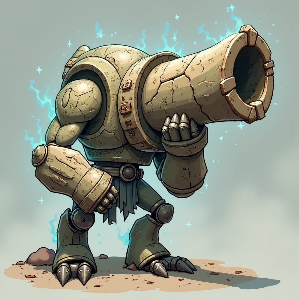 Fantasy Cannon Arm for Stone Golem in Whimsical Cartoon Styl...