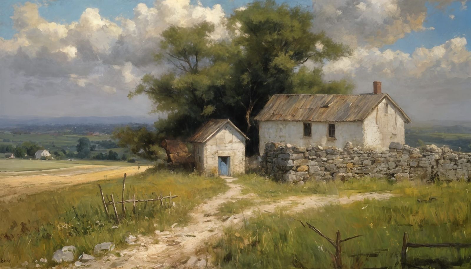 18th Century New England Farmhouse in Early Spring Landscape