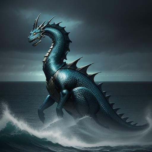 Demon Sea Dragon Rises: Dark Fantasy Illustration