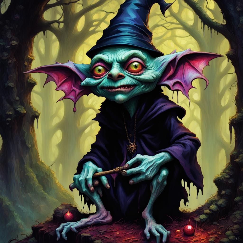 Mischievous Goblin in Gothic Twilight Forest