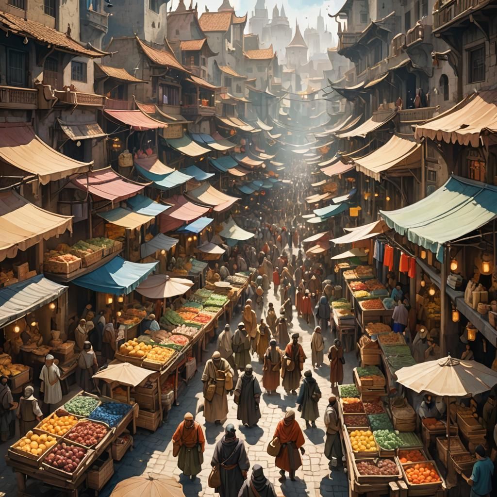 Fantasy Market Scene in Vibrant Digital Art