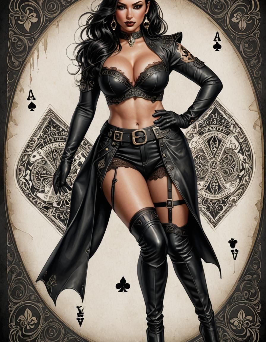 Ace of Spades Card with Pinup Girl Illustration