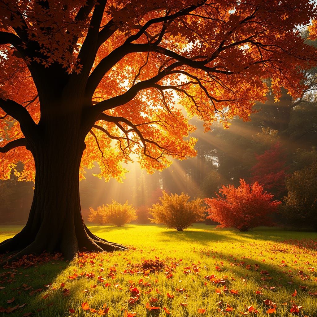 Hyperrealistic Autumn Forest at Golden Hour