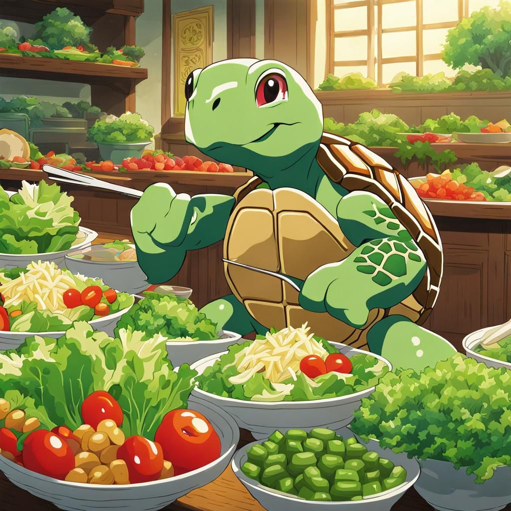 Anime Turtle Chef Prepares Salad in Edo Period Style