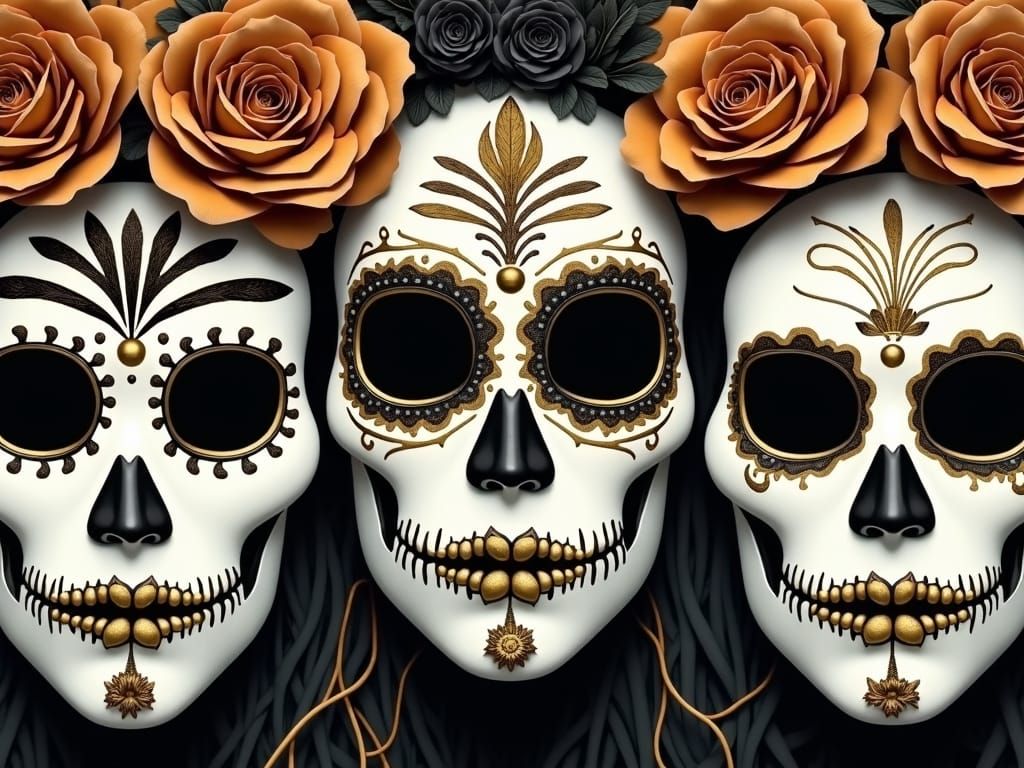 Day of the Dead Carnival Masks in Klimt Style