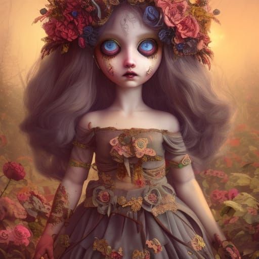 Creepy Doll with Bright Eyes, Ultra Realistic
