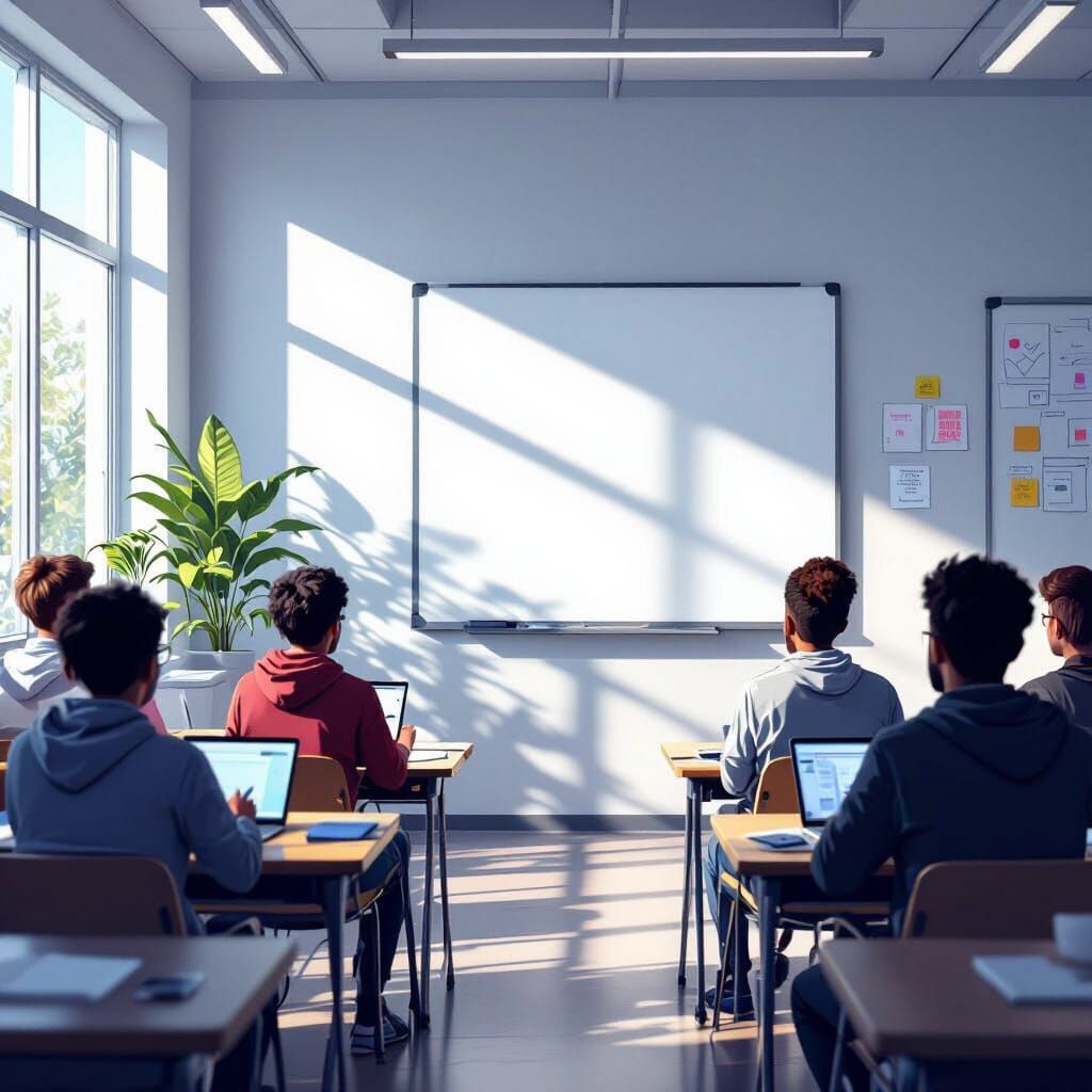 Modern Classroom Scene Without Teacher, Digital Art