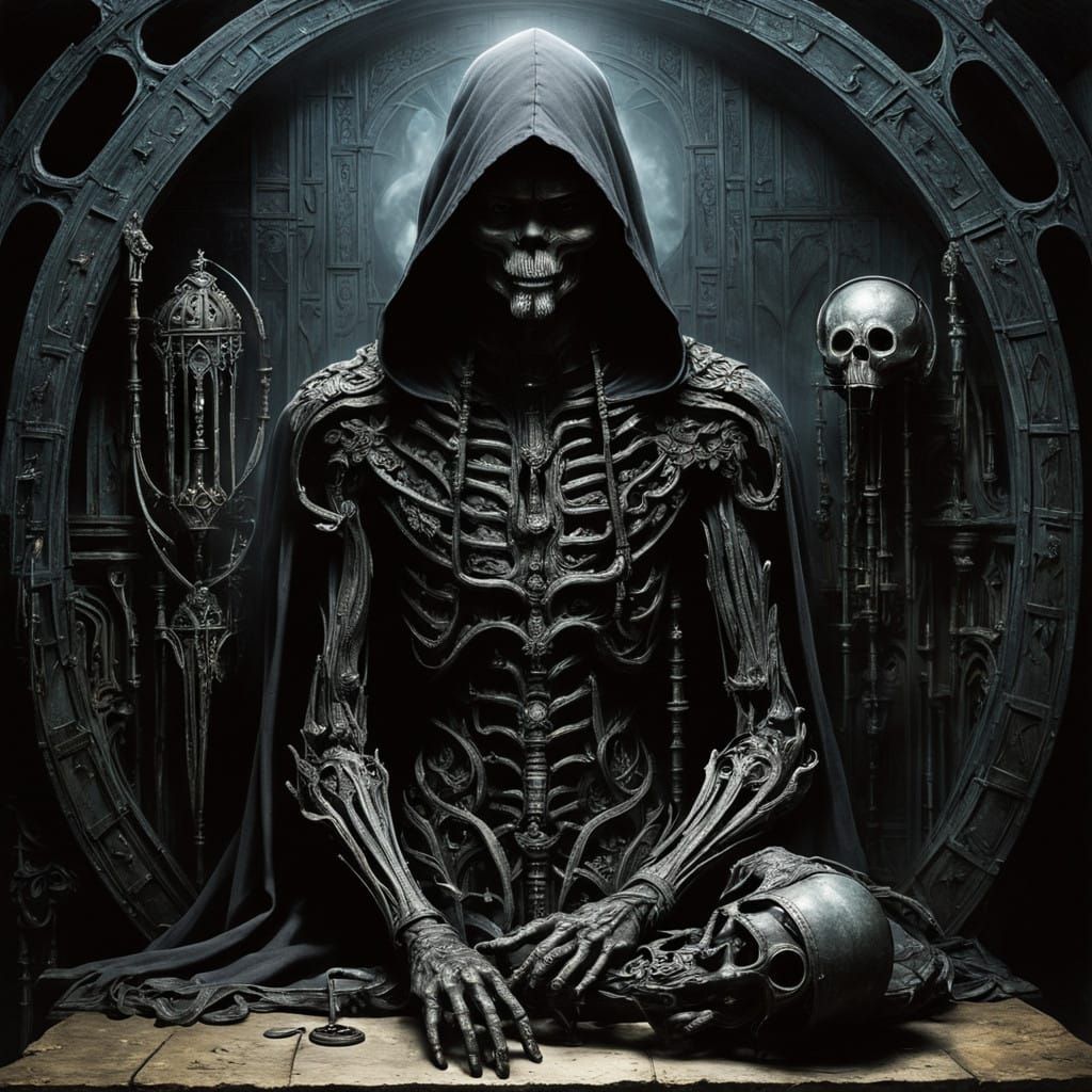 Mysterious Merchant in a Haunting, Lantern-Lit Stall