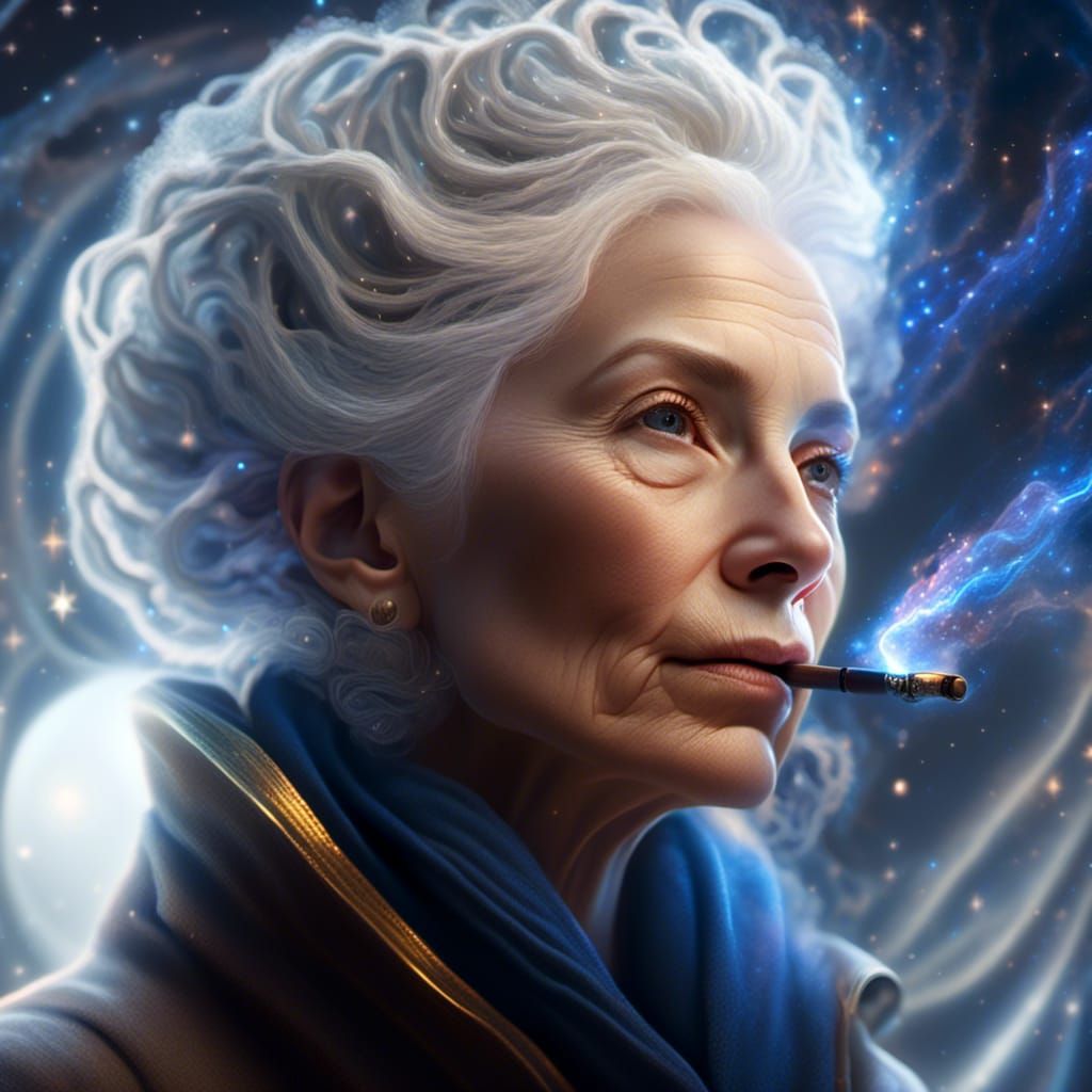 Old Woman Smoking Pipe Portrait in Digital Art Style