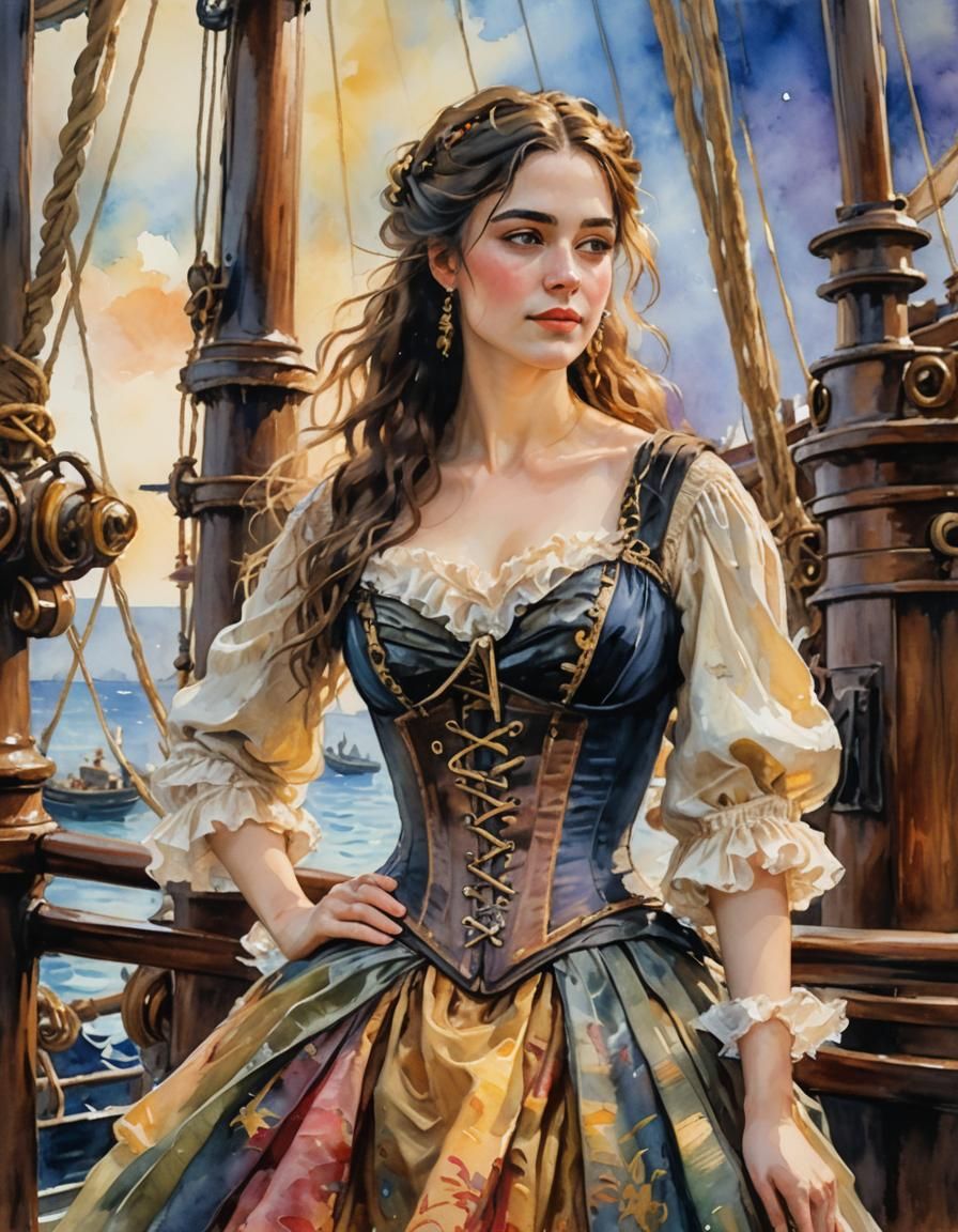 Pirate Queen Portrait in Impressionist Style