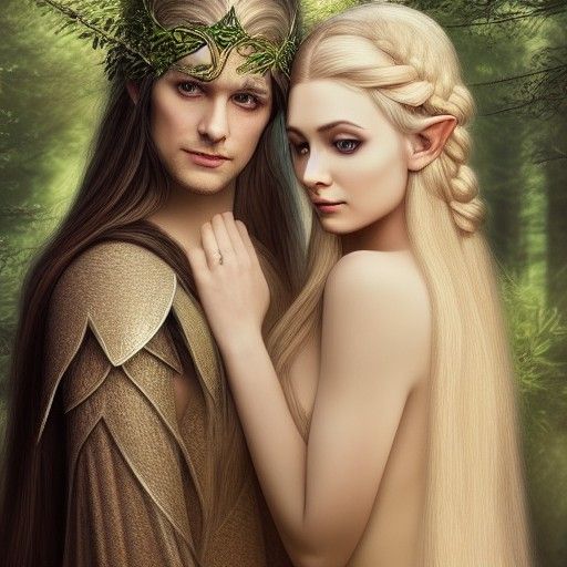 Celeborn and Galadriel Portrait in Hyperdetailed Style