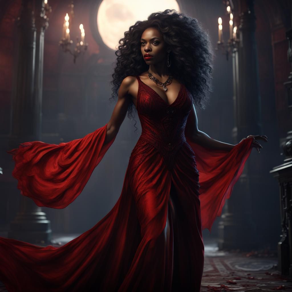 Elegant African American Vampire in Detailed Matte Painting