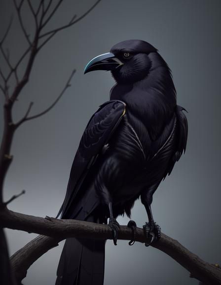 Crow on Branch: A Photorealistic Friendship Illustration