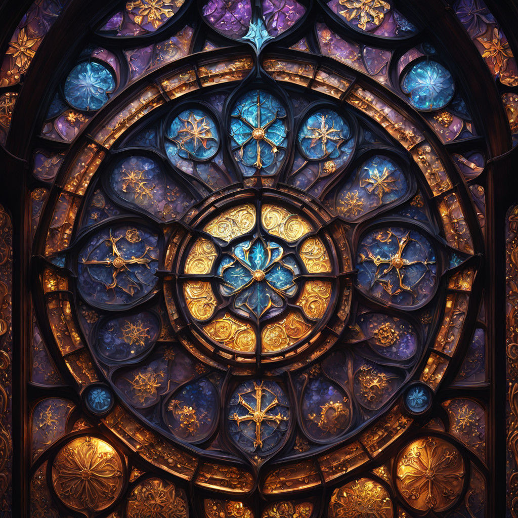 Gothic Stained Glass Masterpiece with Snowflakes