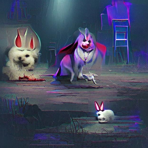 Evil Rabbit and Dog: An AI-Generated Image