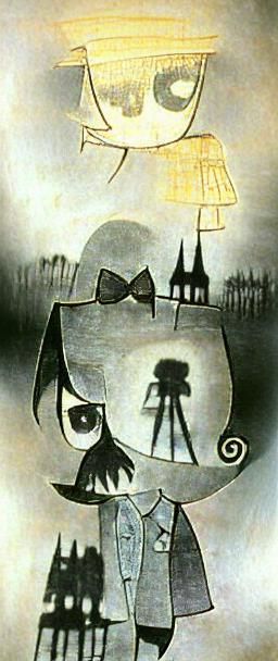 Chibi Character in Noir Setting, Cartoon Style