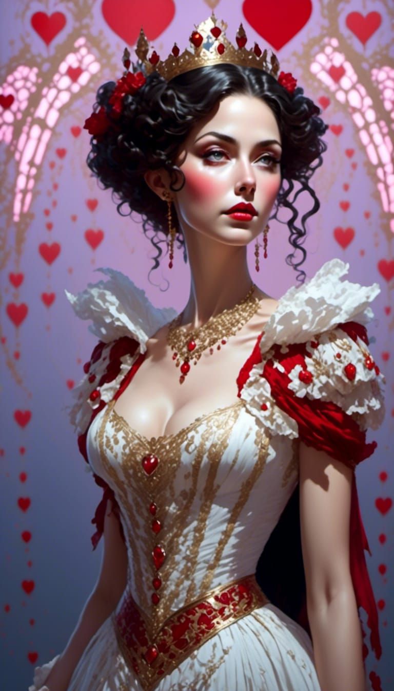 Alice as Queen of Hearts Portrait in Digital Art Style