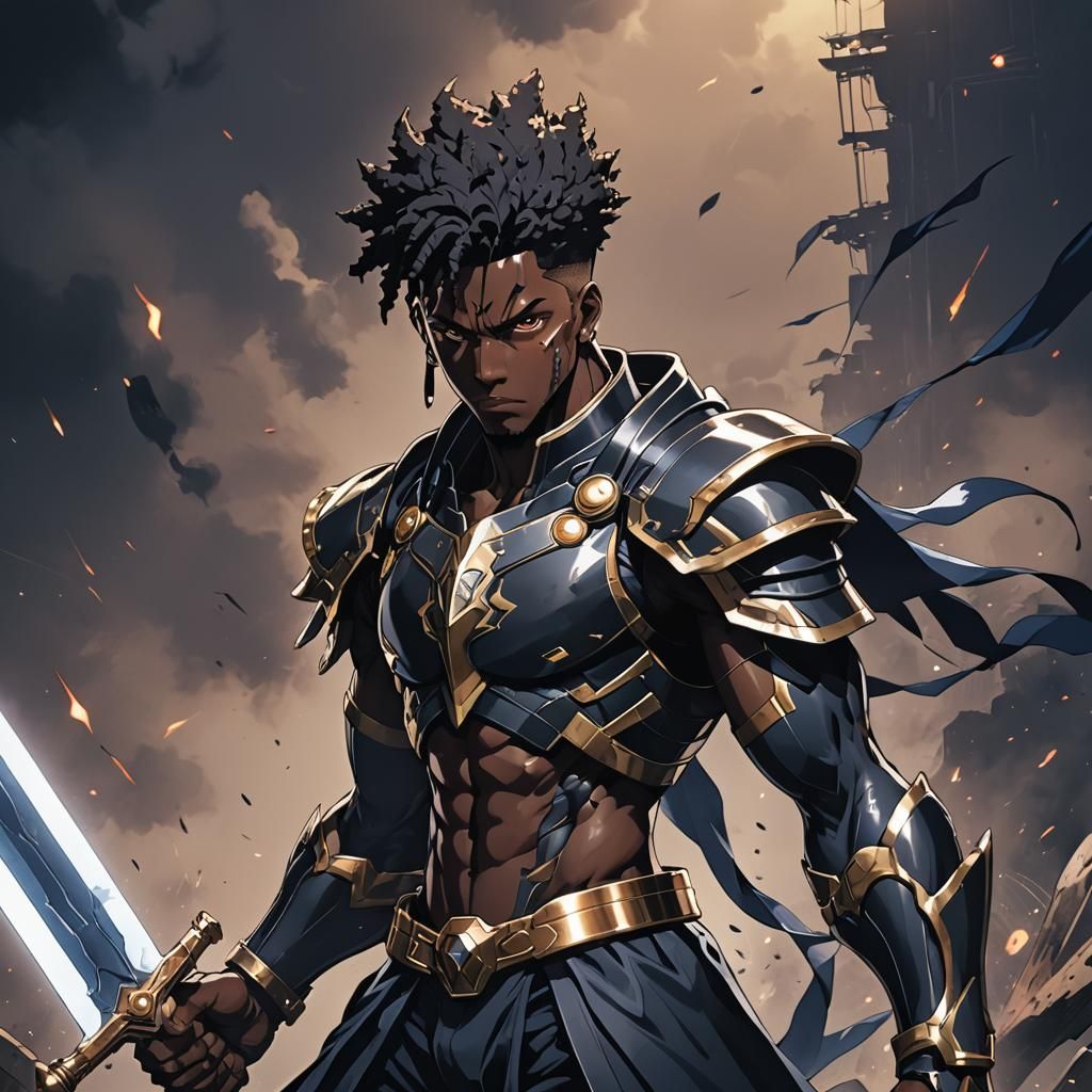 Cool Black Man Anime Warrior, Cel-Shaded Manga