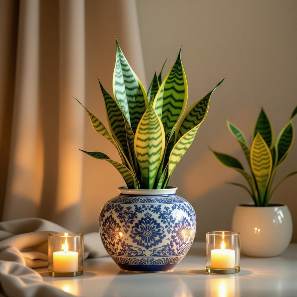 Elegant Snake Plant in Ornate Vase