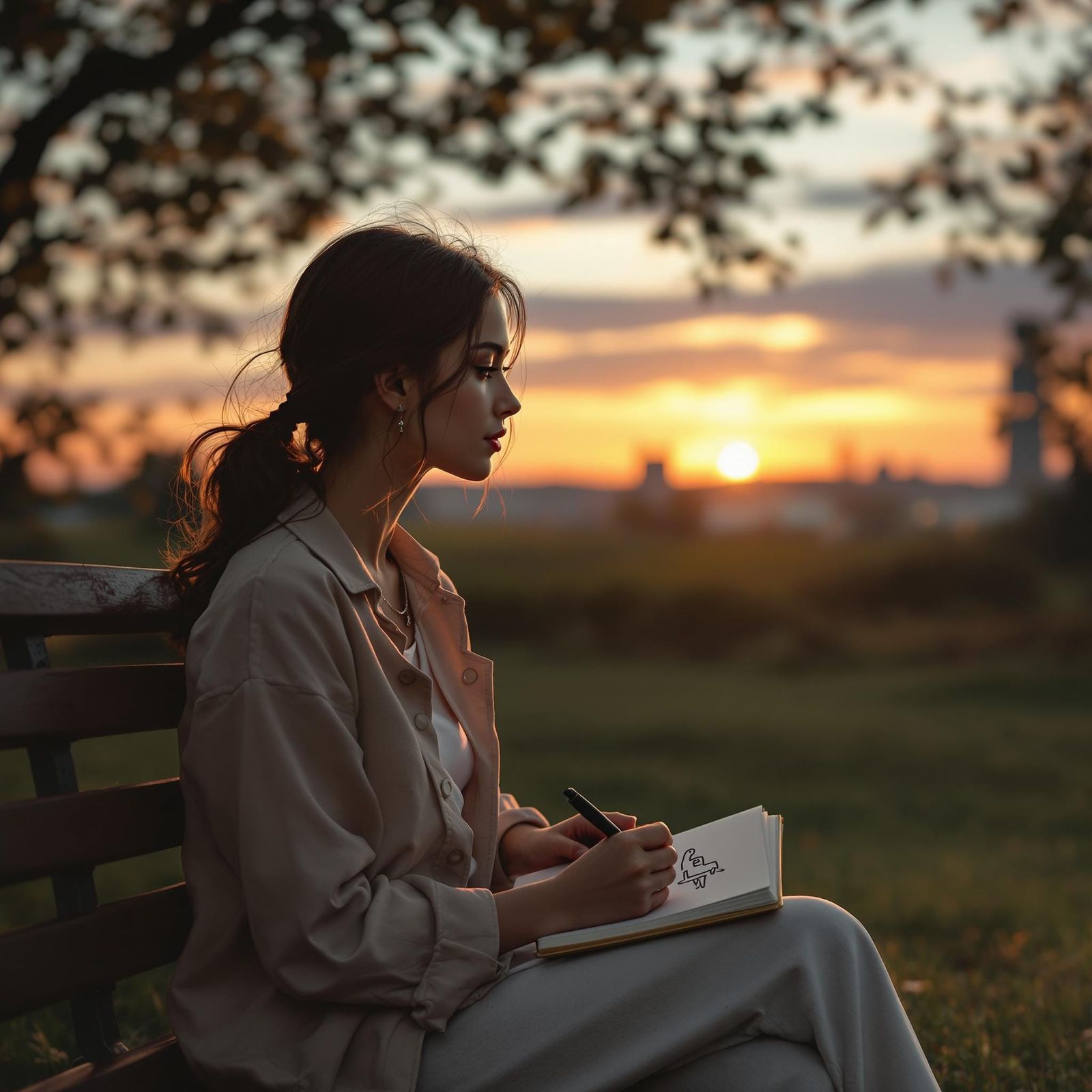 Young Woman in Contemplation at Dusk