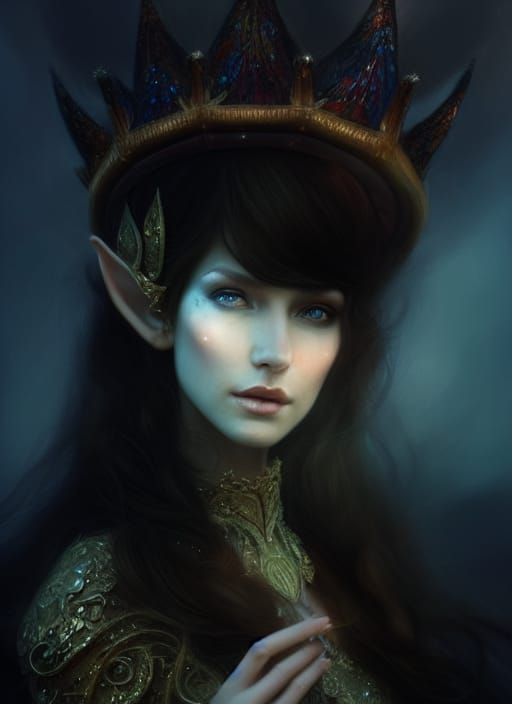 Elf in Mushroom Gown: Detailed Digital Art