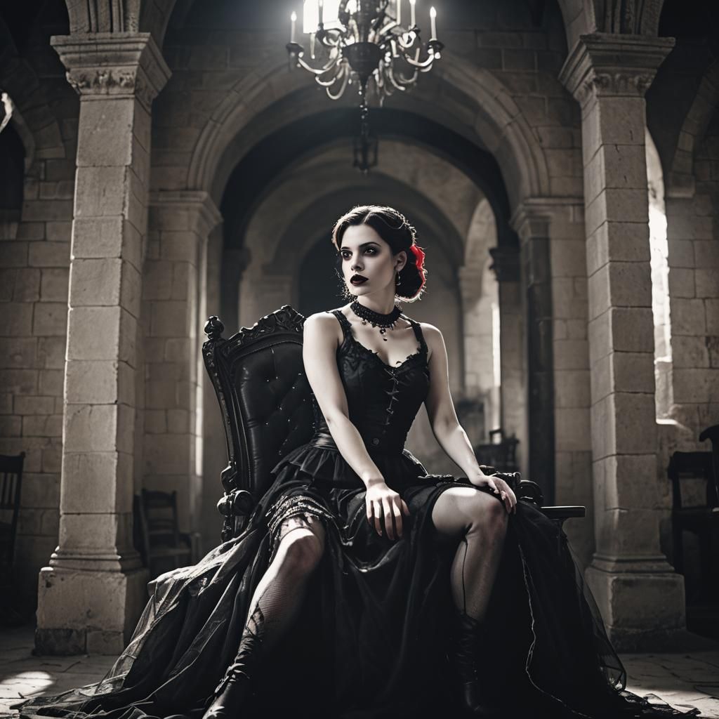 Gothic Lady on Throne in Giger-Style Castle