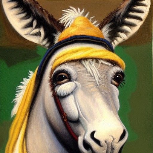 Donkey Dons Yankees Cap: Oil Painting