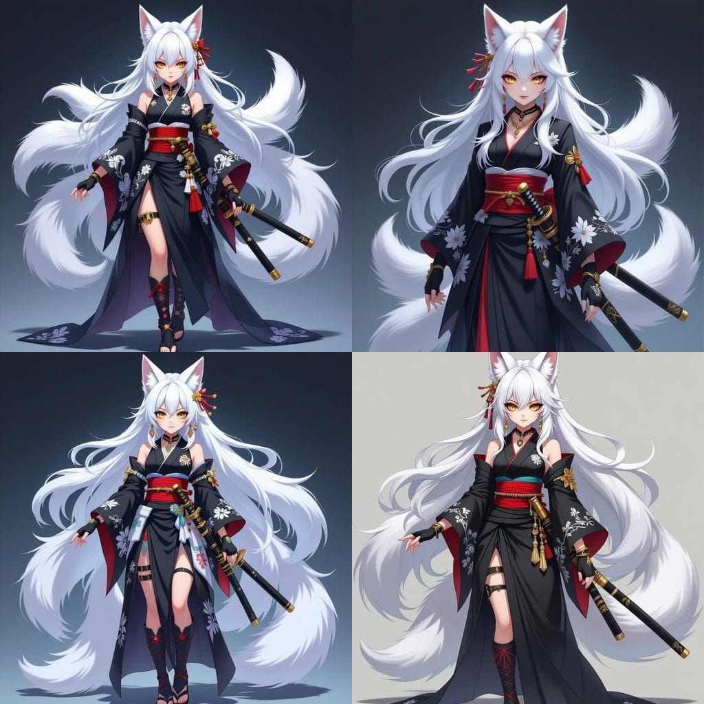 Anime Kitsune Admiral with White Hair and Golden Eyes