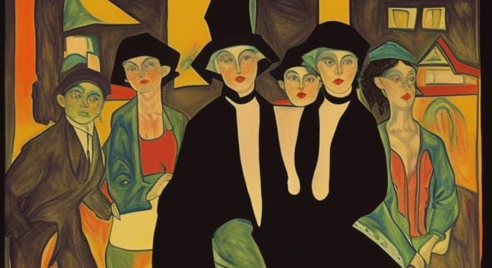 Cabaret Nightlife Scene in German Expressionist Style