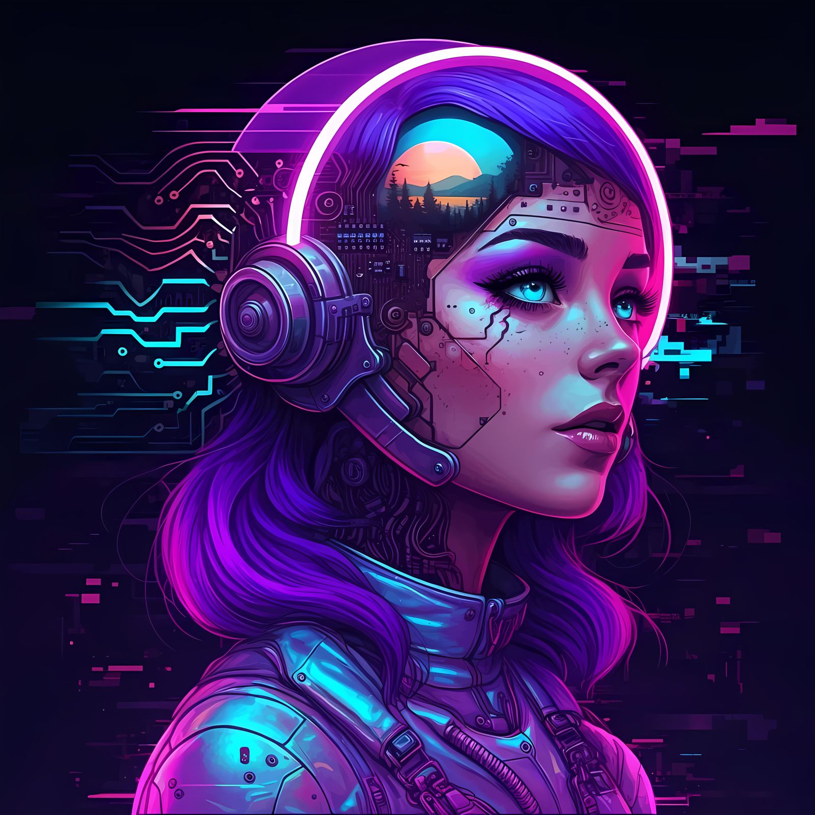 Psychedelic Portrait with Neon Eyeball Headpiece