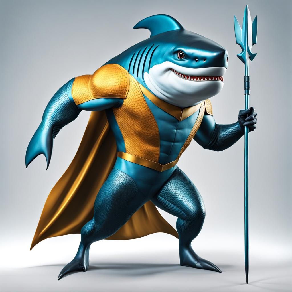 Photorealistic Shark Superhero with Trident