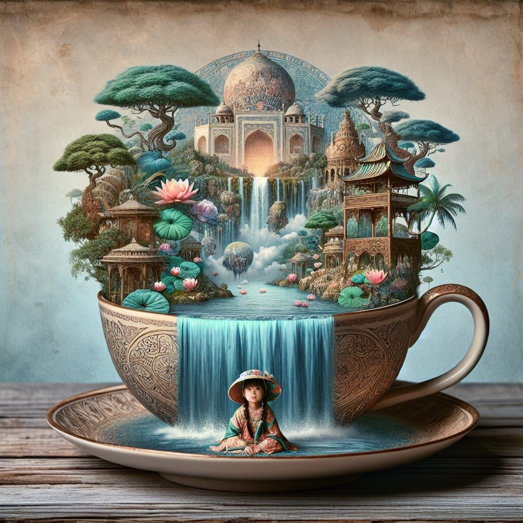 Fantasy landscape in tea cup