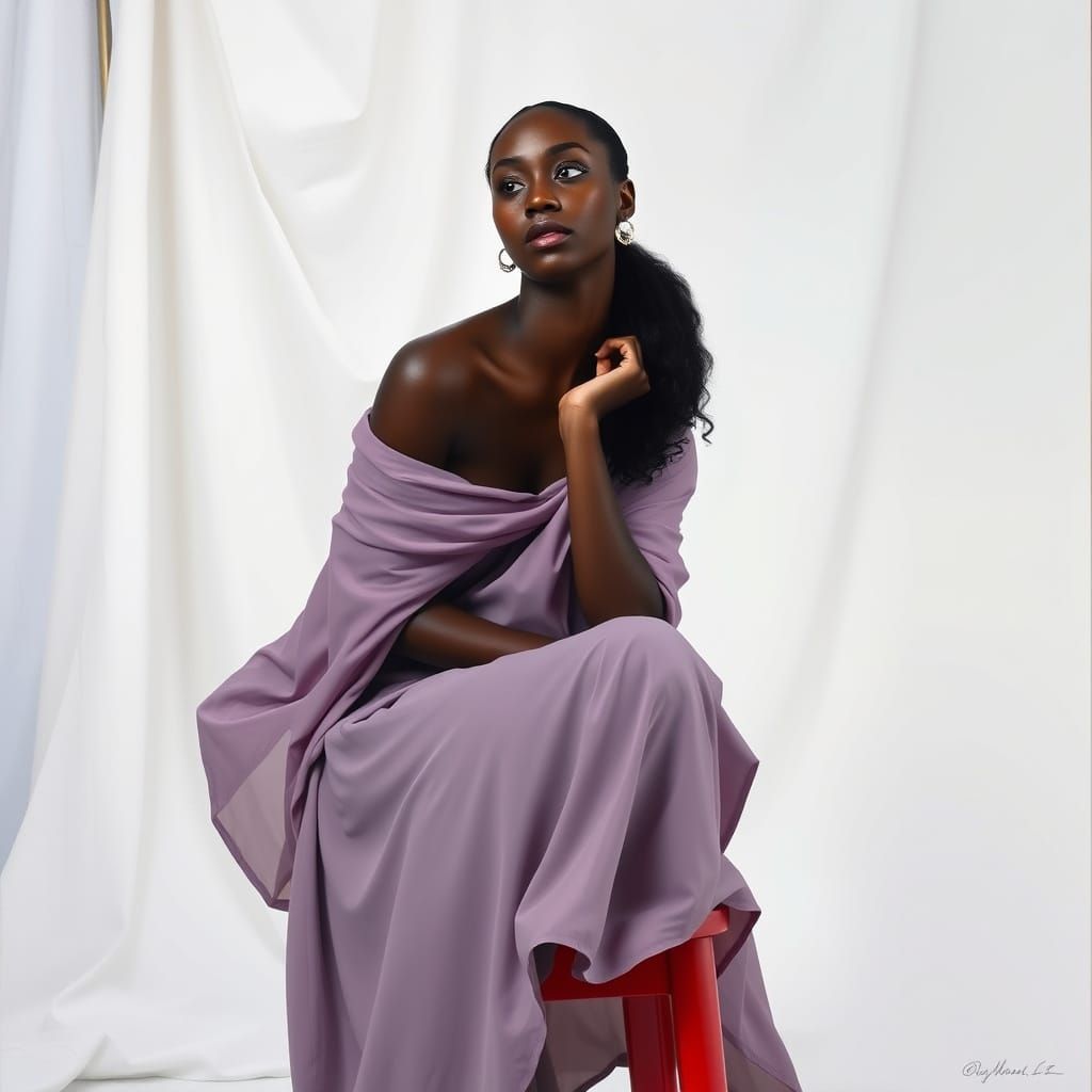 Contemplative Woman in Studio Portrait, Impressionistic Styl...