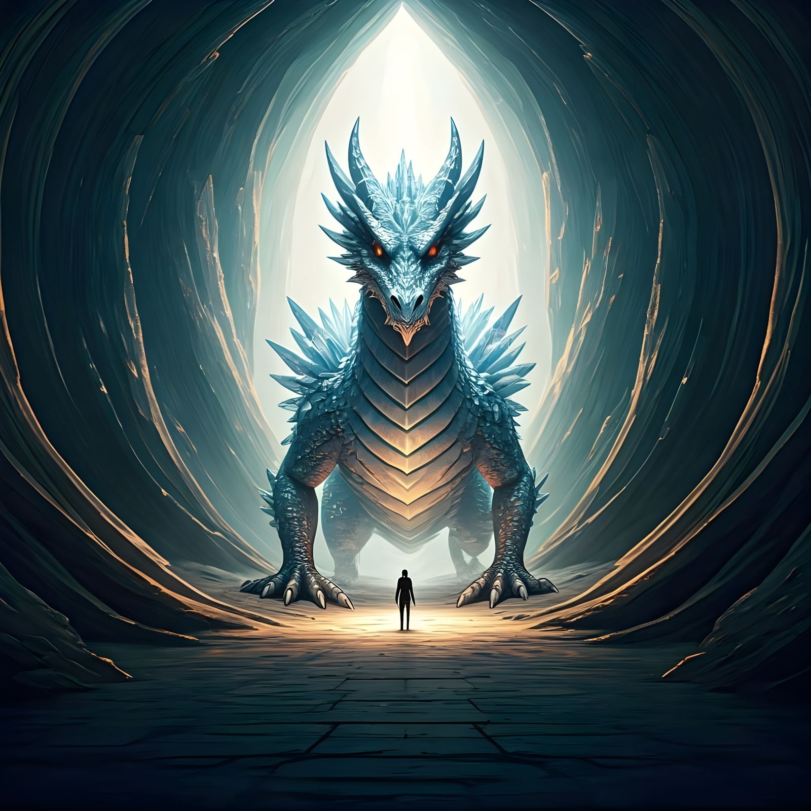 Majestic Crystal Dragon in Ancient Cavern