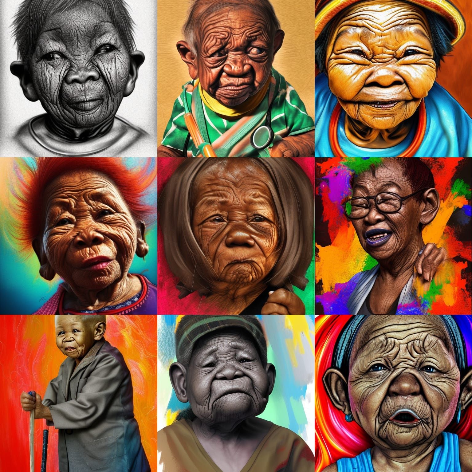 Hyperrealistic Portrait of a Ginger Granny with Cane