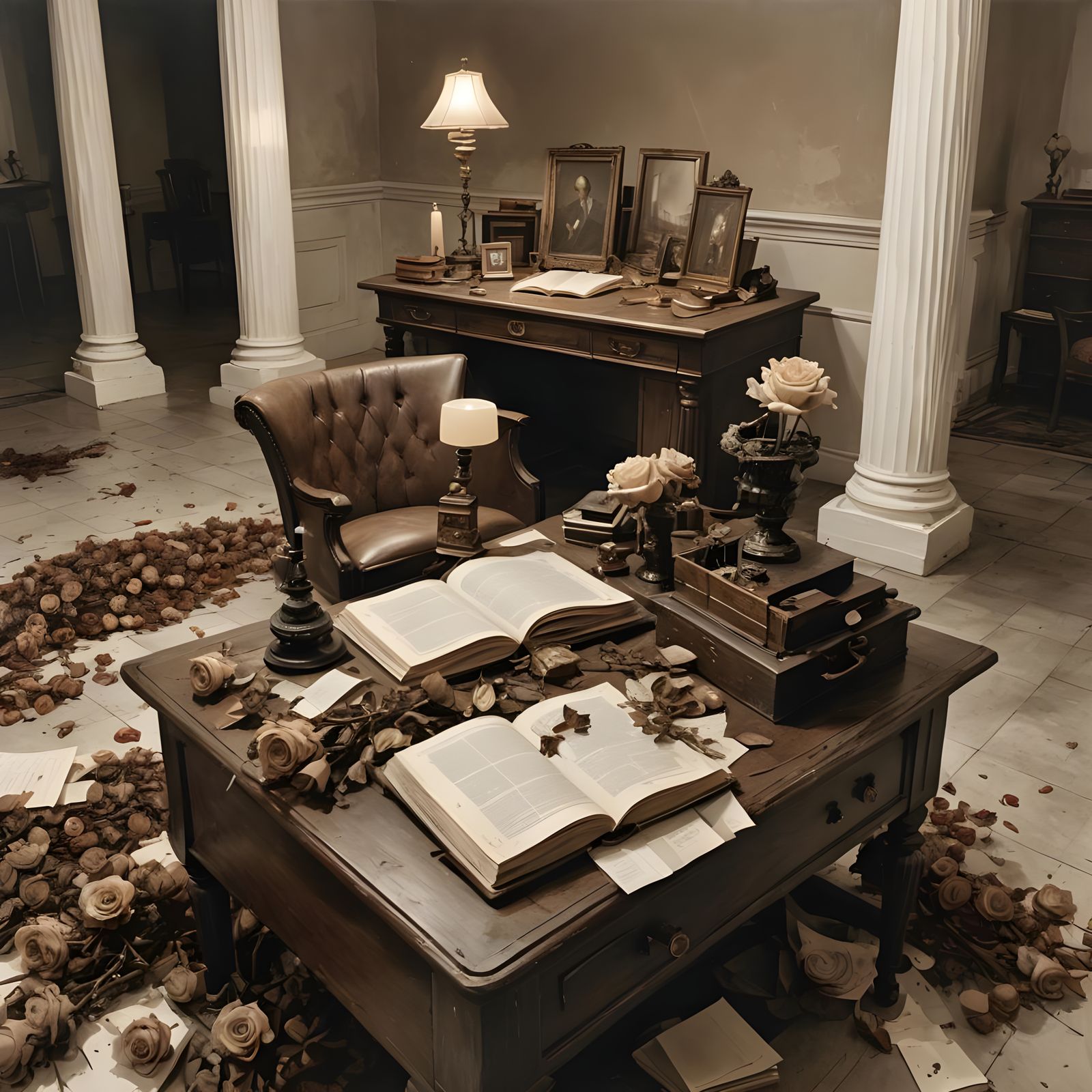 Sinister Sepia Moor Scene with Antique Desk