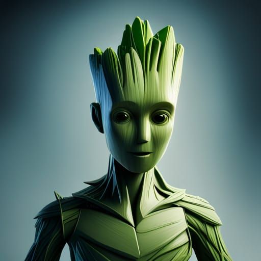 Translucent Blue Glass Groot Sculpture with Laser Effects