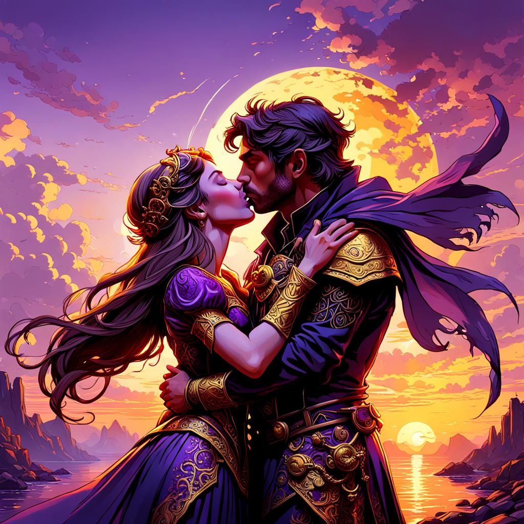 Sunset Kiss: Dark Fantasy Art in 8K Resolution
