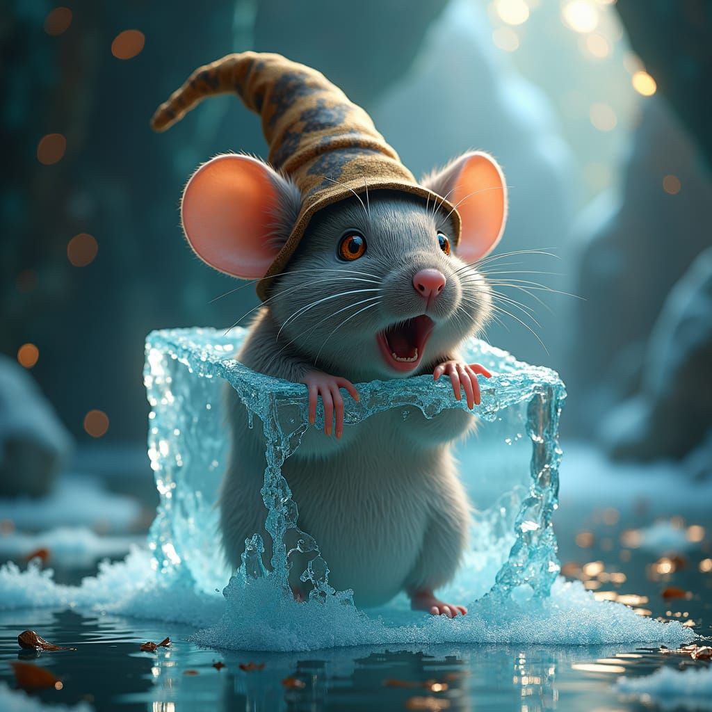 Mouse Encased in Ice, Hyper-Realistic Digital Art