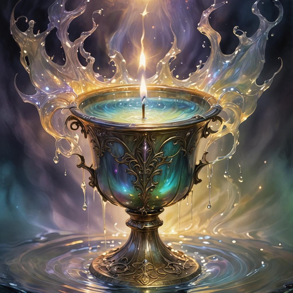 Enchanted Chalice of Iridescent Liquid: Digital Fantasy Art