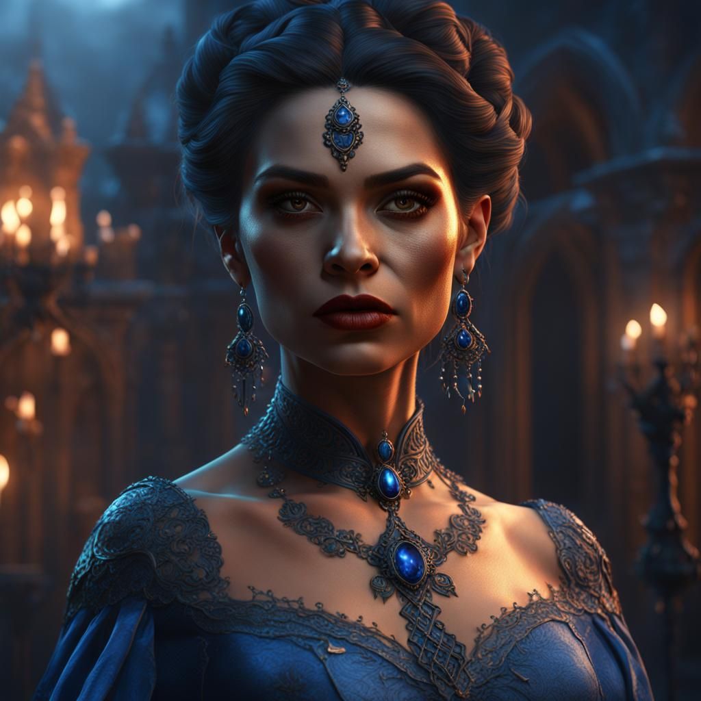 Latina Vampire in Blue Dress: Matte Painting