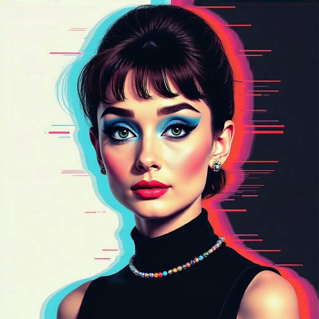 Audrey Hepburn Portrait in Glitch Art Style