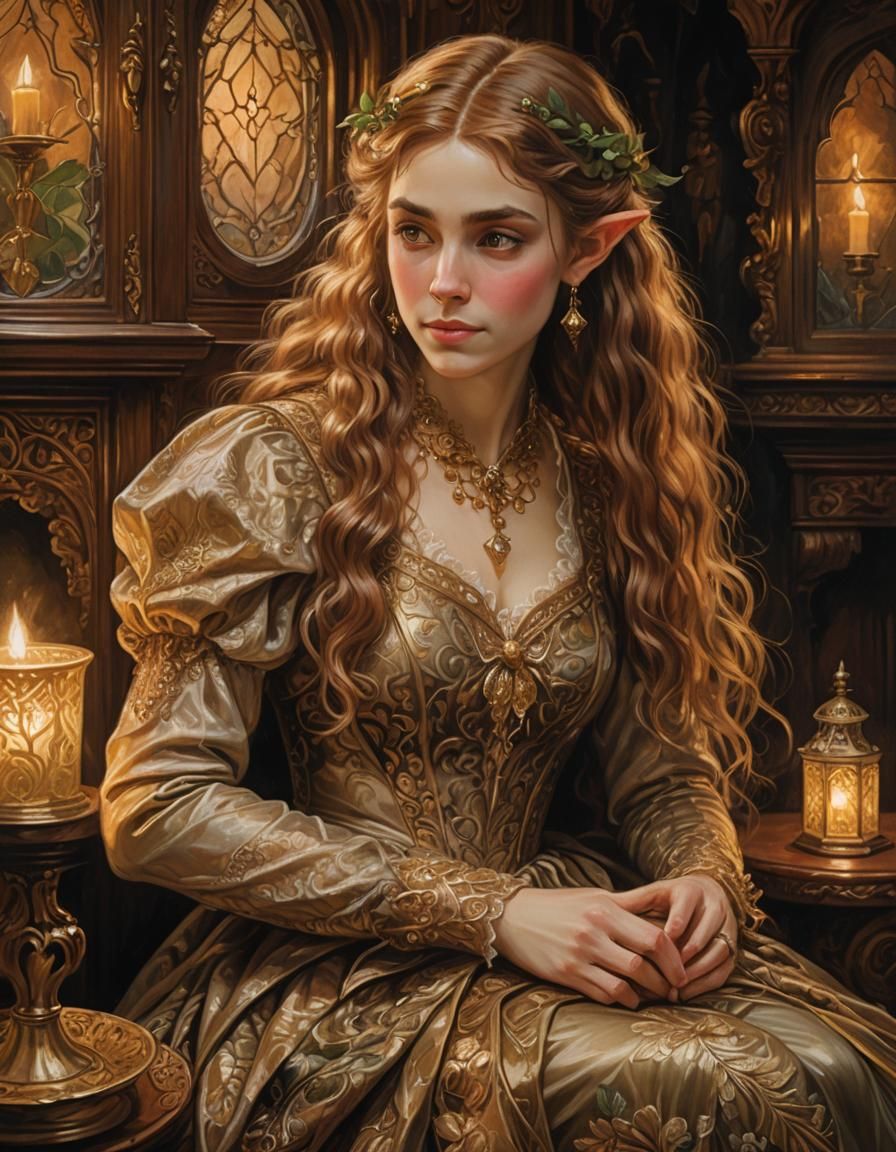 Elegant Victorian Elf in Golden Candlelight