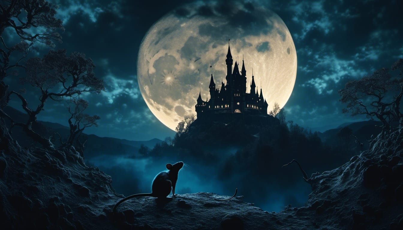 Dramatic Rat Silhouette in Moonlight, Hyperrealistic Renderi...